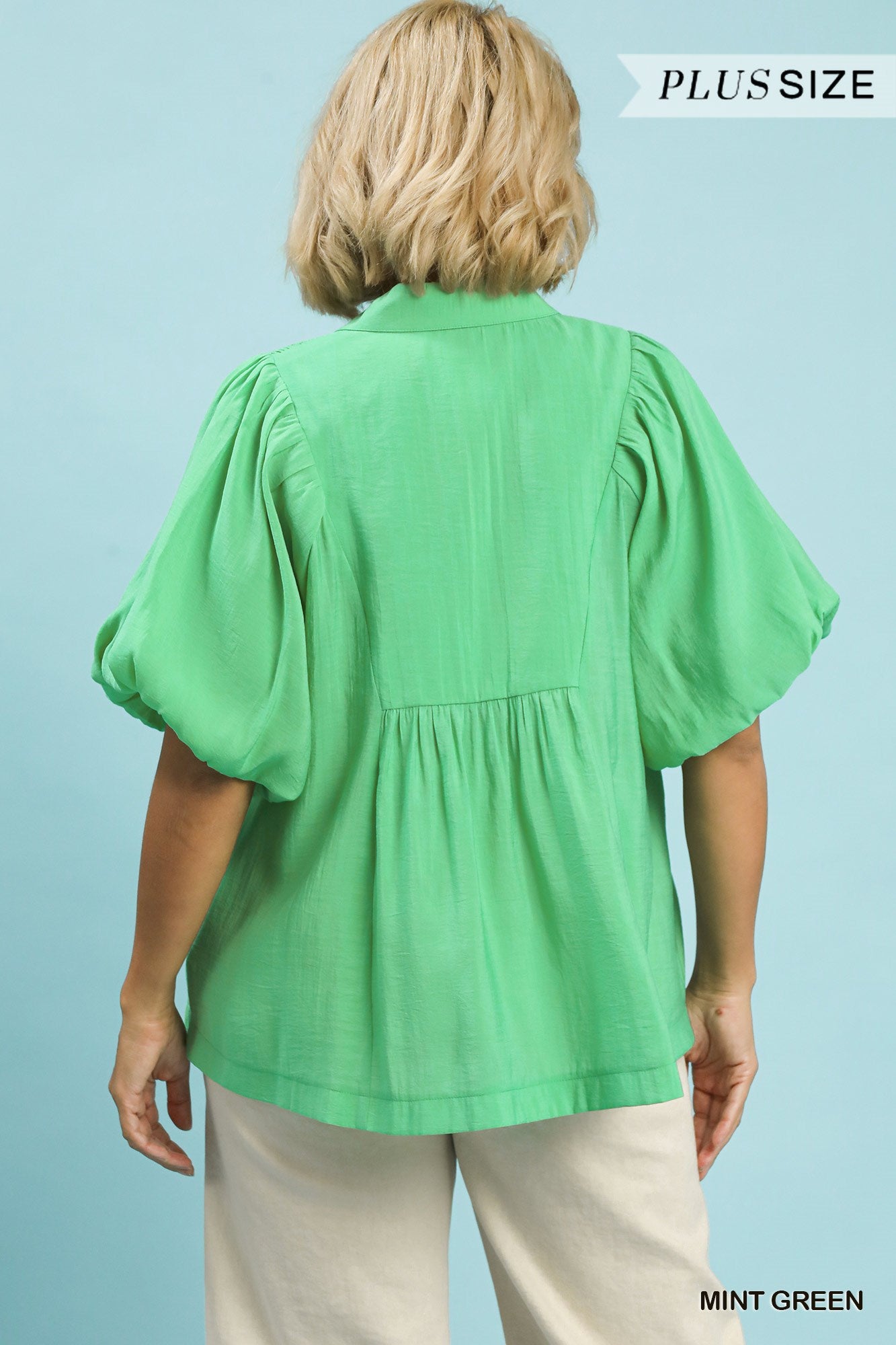 WK9499 Curvy Solid Bubble Sleeve Top