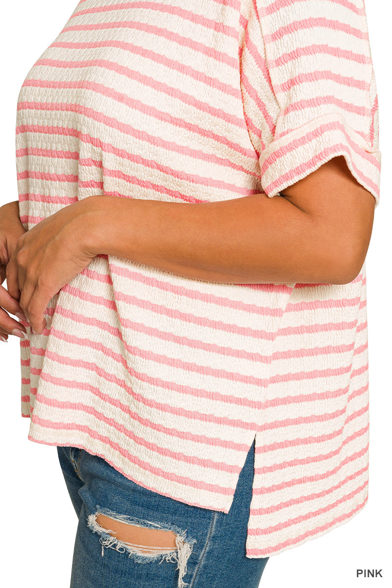 CTL-8615X5 Curvy Striped Hi-Low Tee