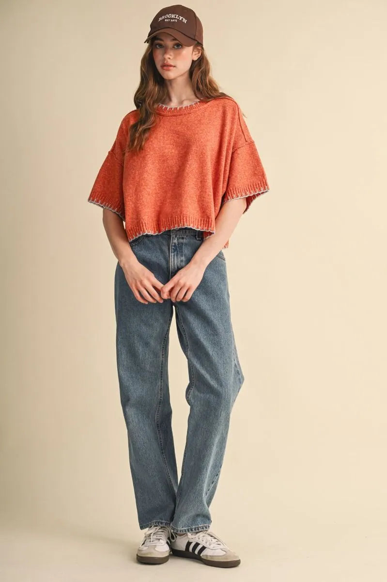 MSW11407 Blanket Stitch Mock Neck Sweater Top