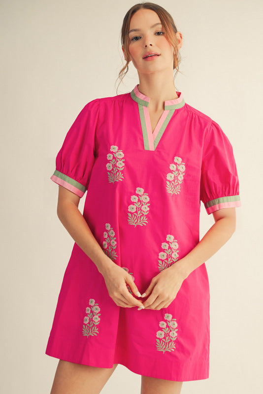 G15670-2 Embroidered Detail Mini Dress