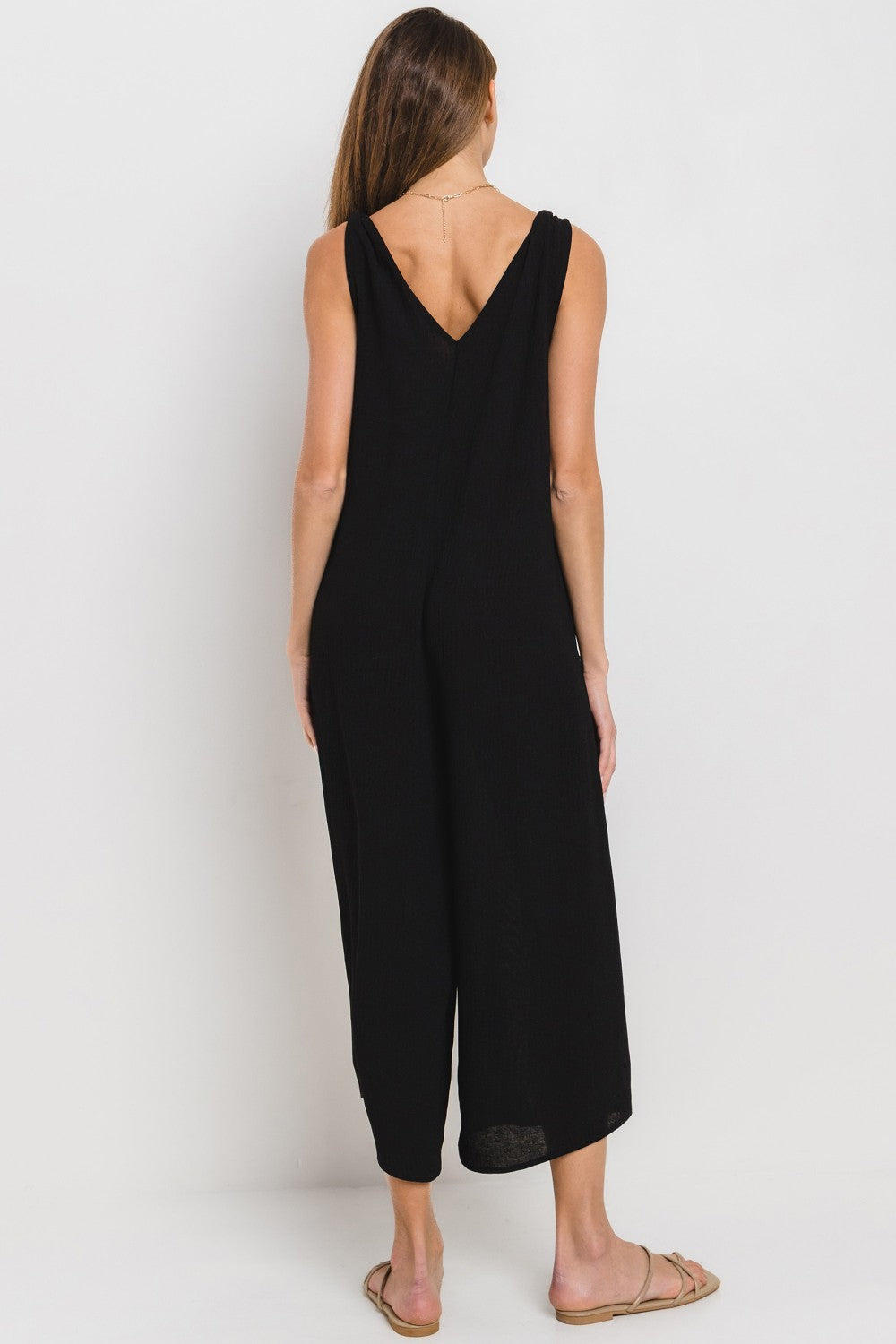 BEU62052SA Solid V-Neck Jumpsuit