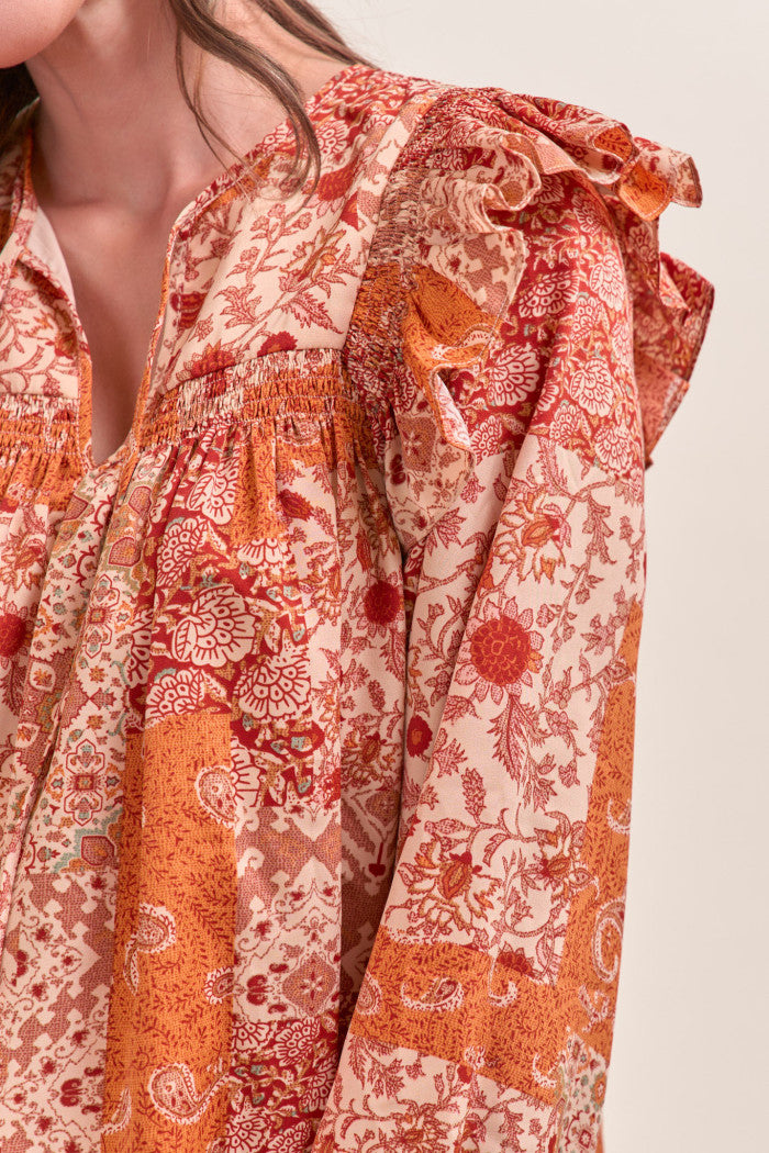 MTP4350 Patchwork Printed Blouse