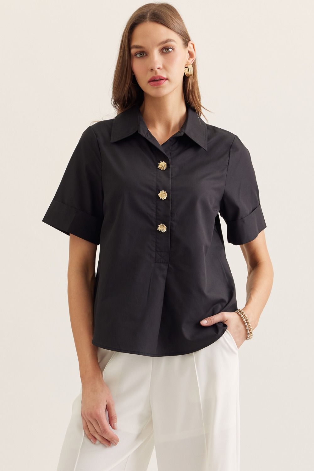 T29541 Solid Short Sleeve Top