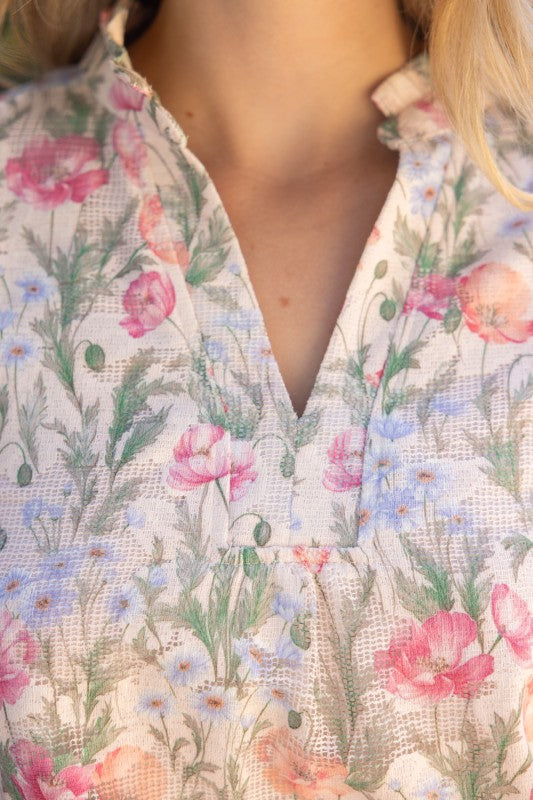 37009 Textured Floral Print Top