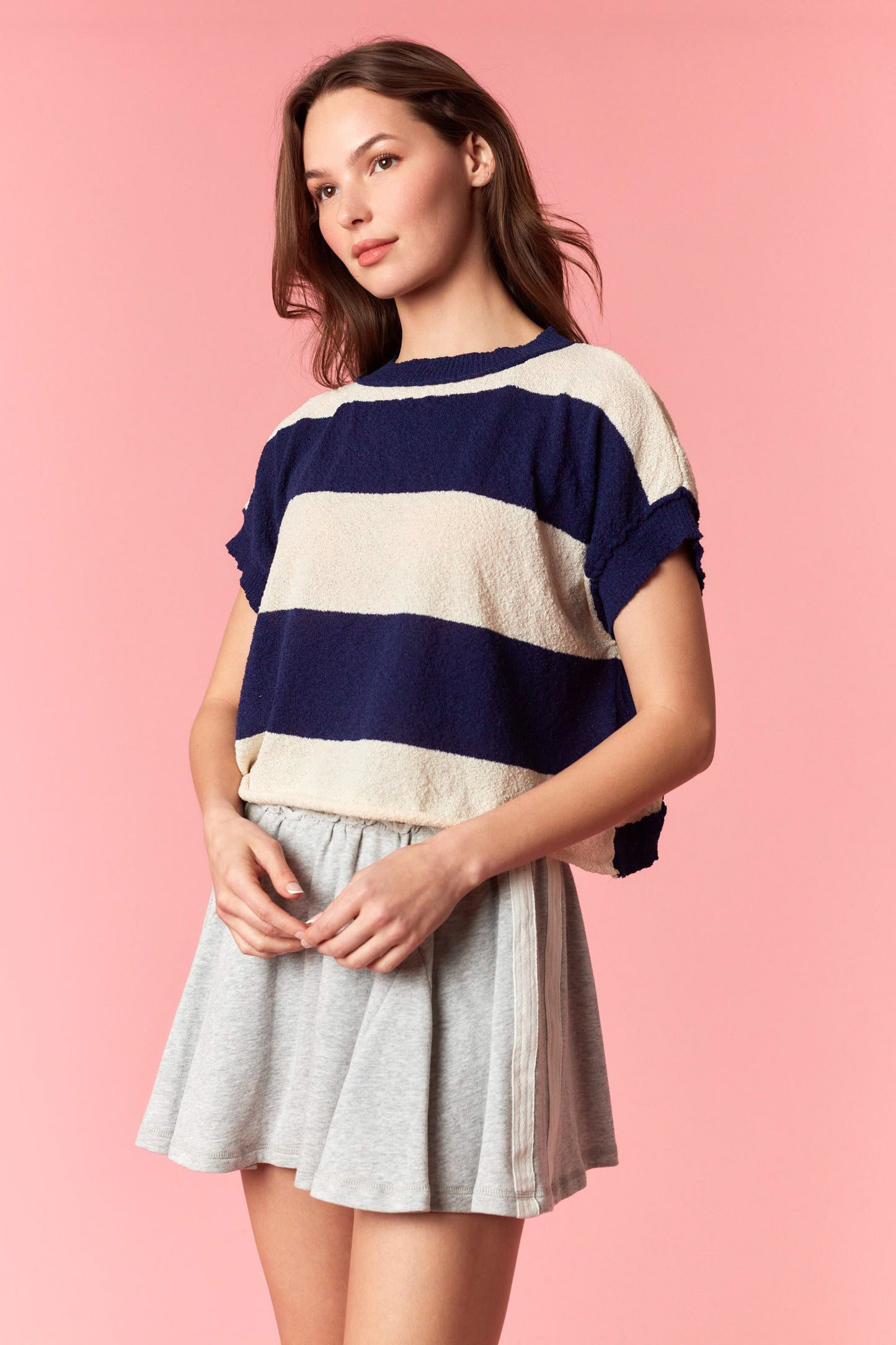 IKT201007-01 Wide Stripe Open Back Top