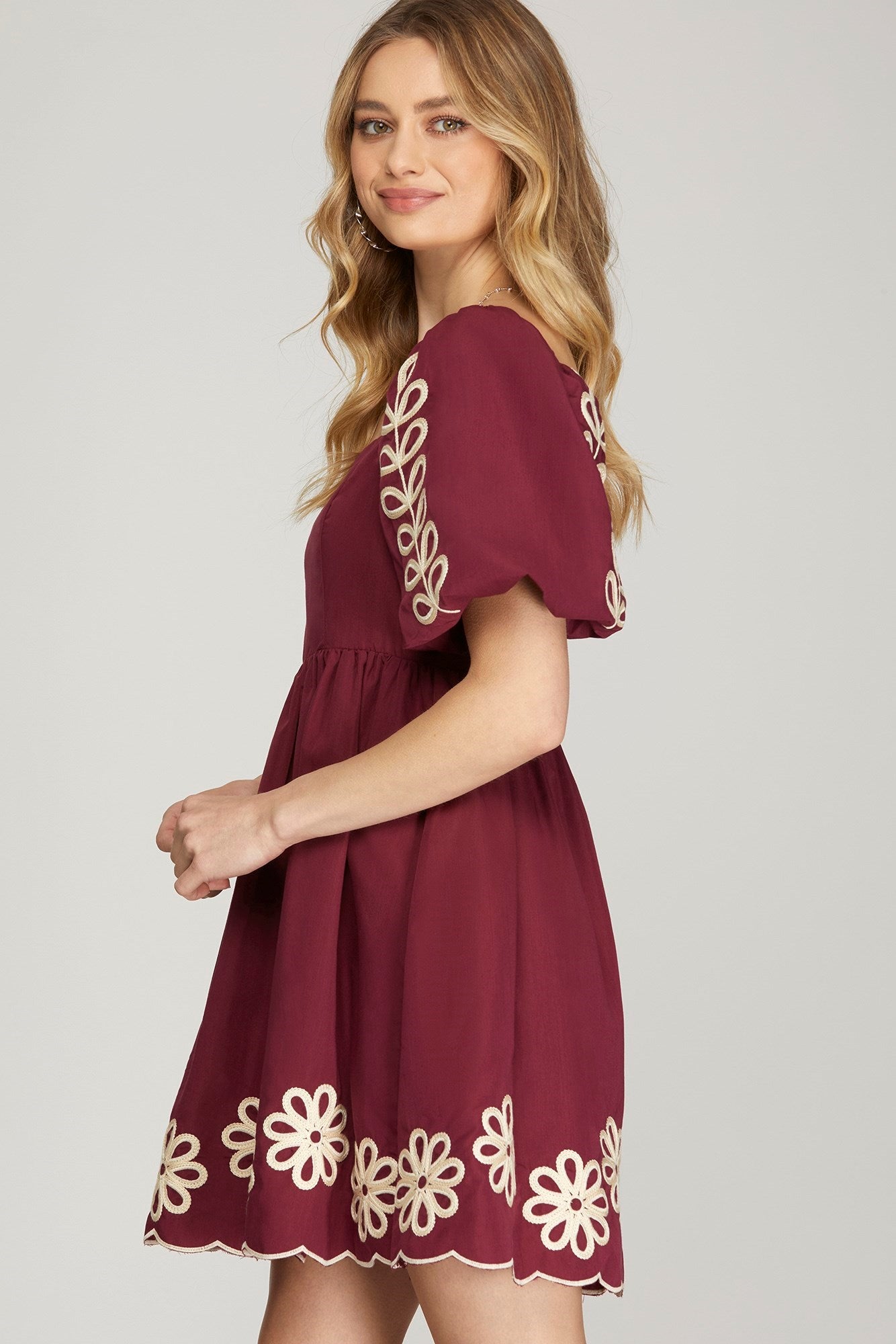 SY7250 Puff Sleeve Embroidered Dress