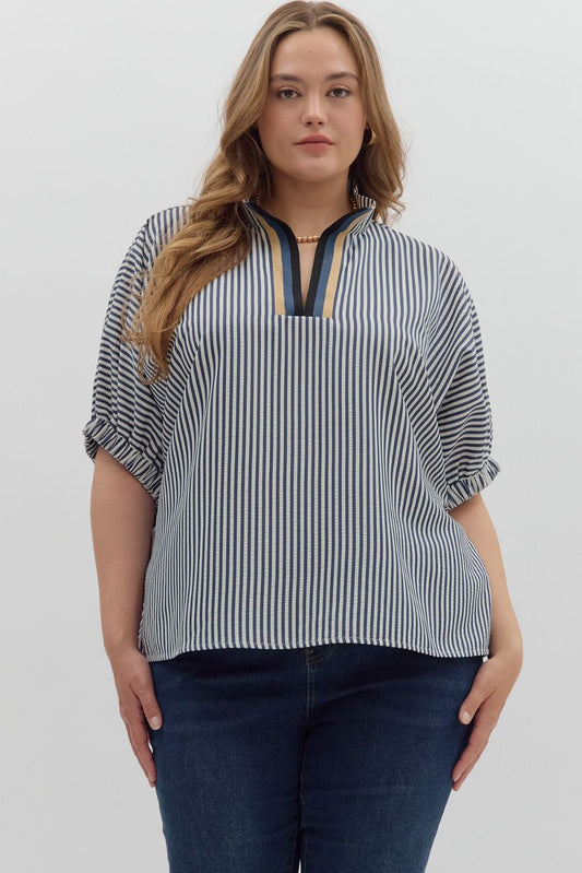 T25970P Curvy Stripe Pattern Dolman Top