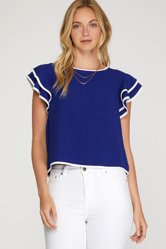 SY6057 Game Day Ruffle Sleeve Top