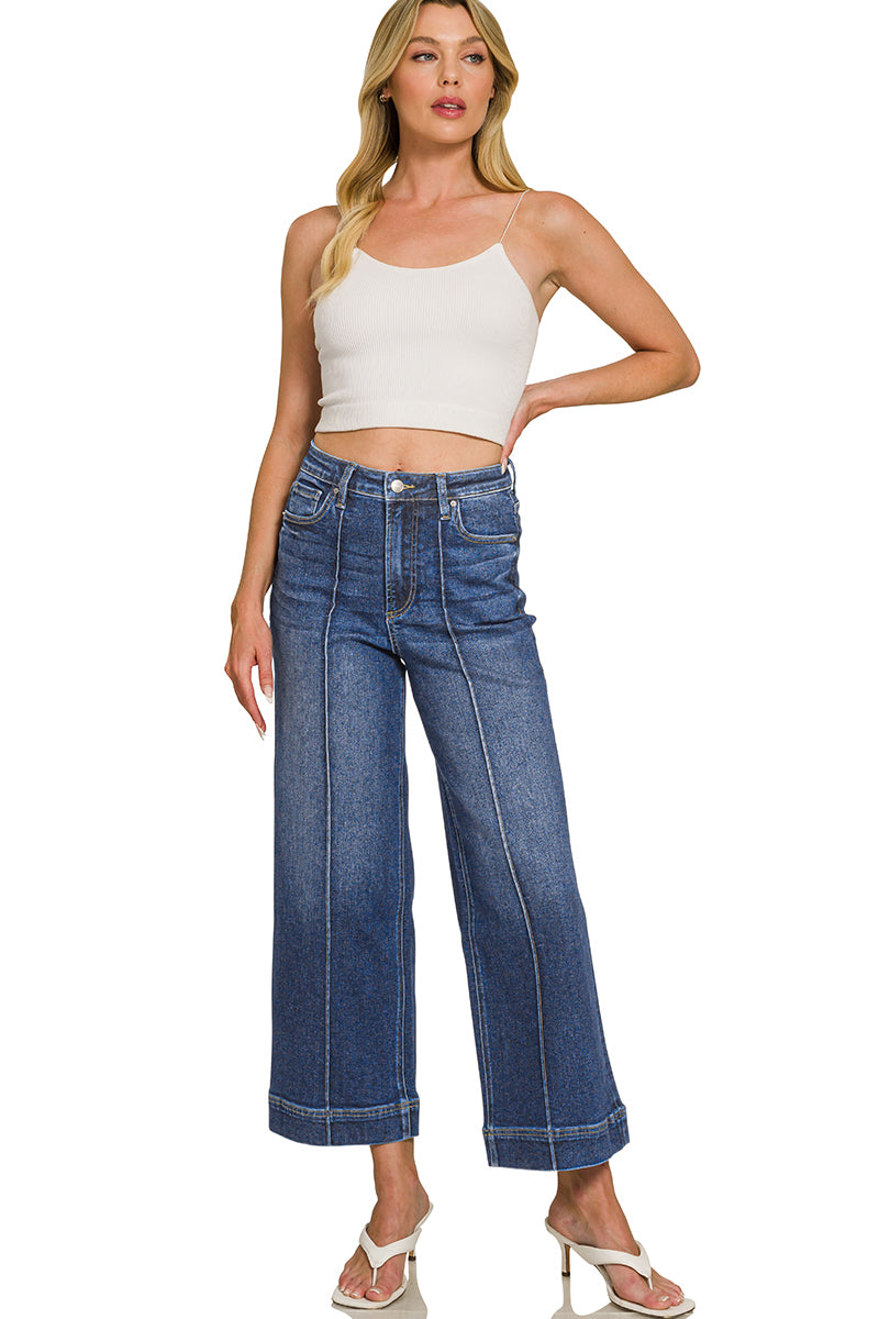 DYP-9558DD Wide Leg Pintuck Denim Jeans