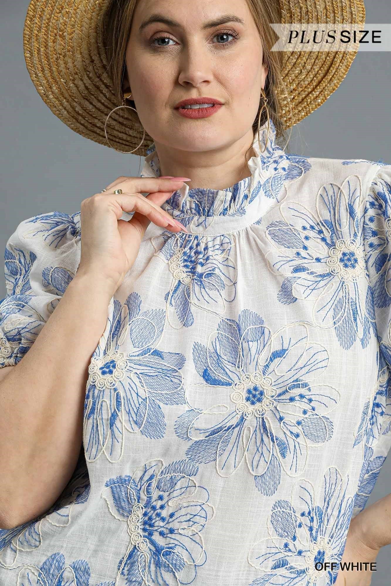 WK0168 Curvy Chic Floral Embroidered Top