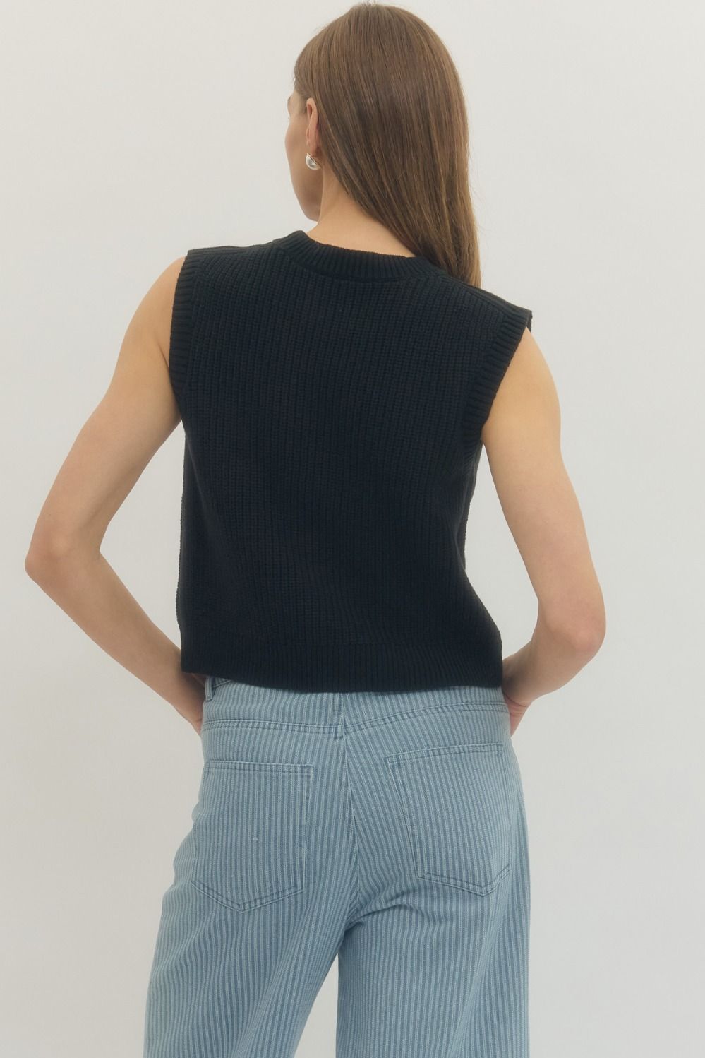 T30516 Solid Sleeveless Sweater Top