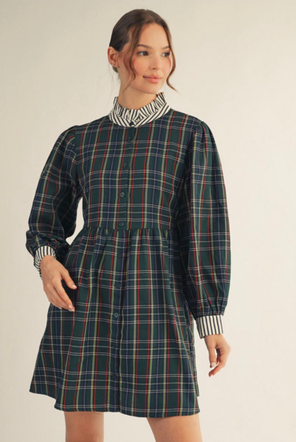G14790 Long Sleeve Plaid Dress