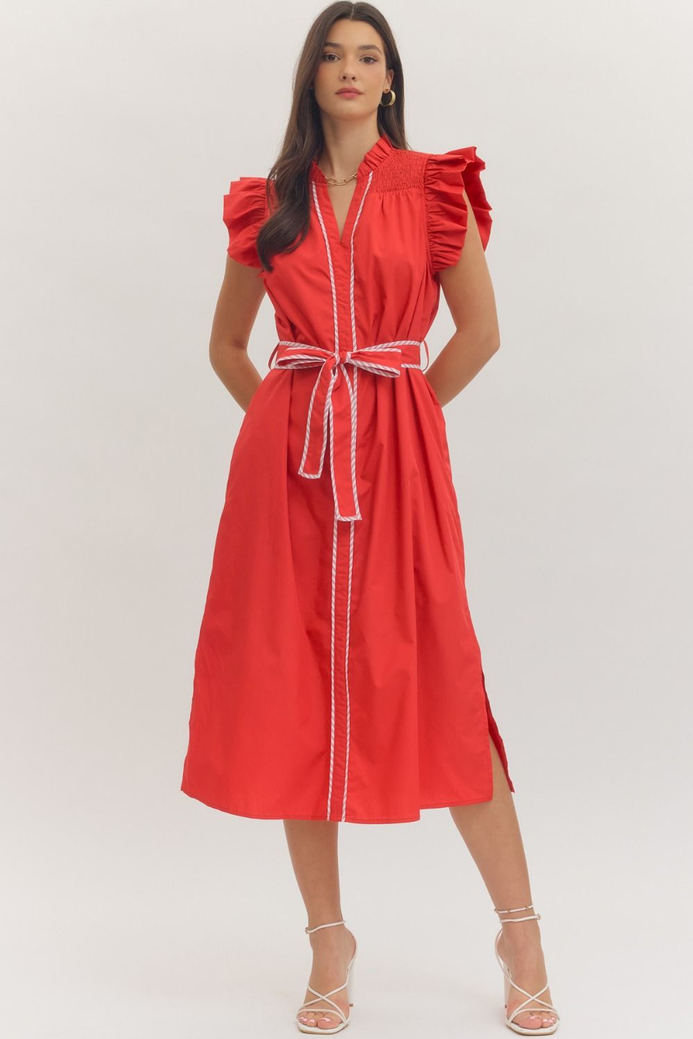 D31409 Solid Midi Dress