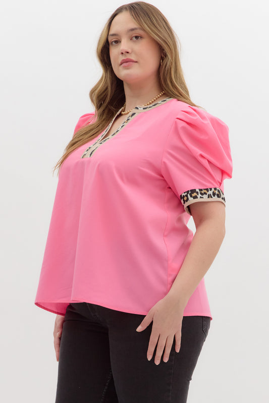 T26719P Curvy Solid and Leopard Print Top