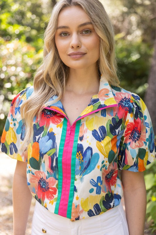 36699 Watercolor Floral Print Top