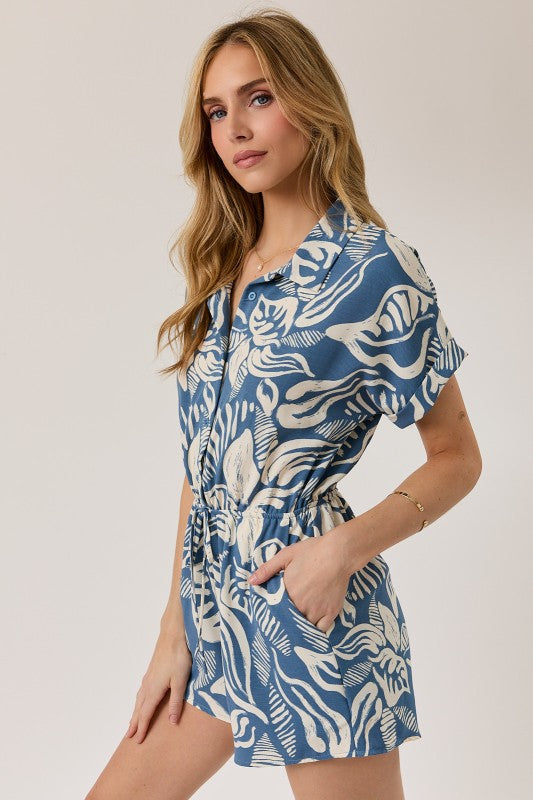 AM3507-7 Leaf Print Romper
