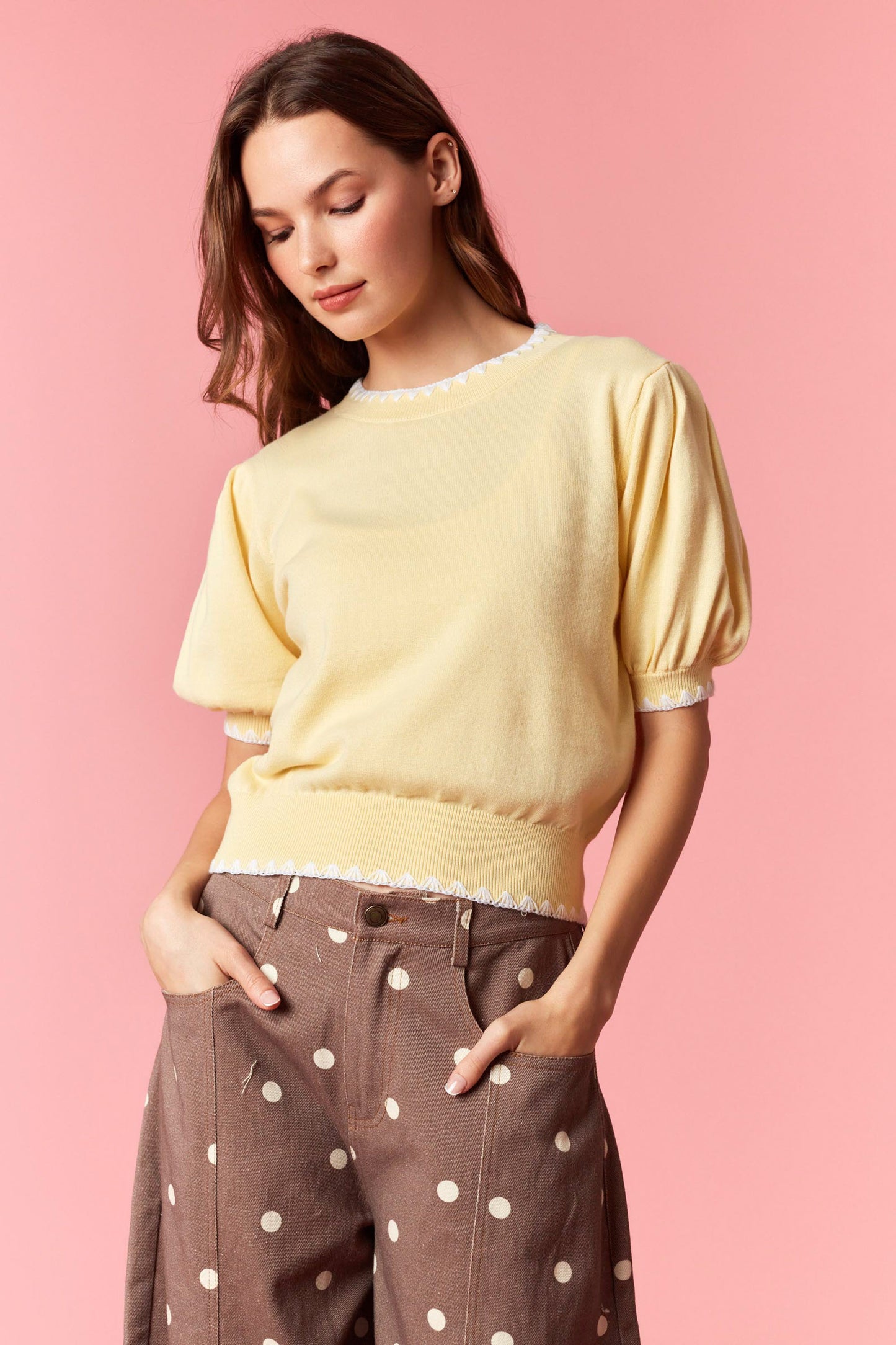 IKT39718-04 Bubble Sleeve Sweater Top
