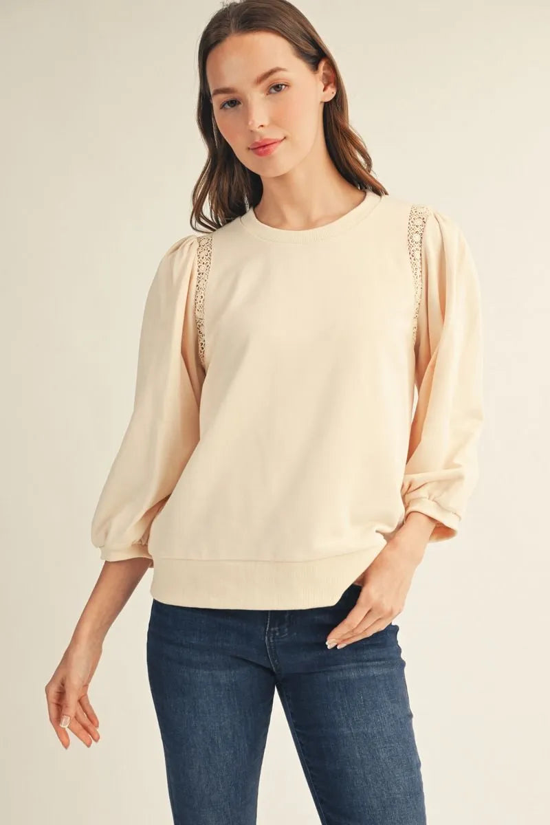 M51239 3/4 Sleeve Solid Top