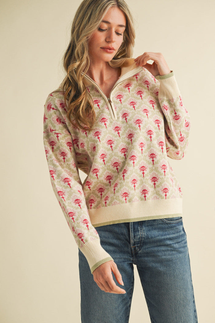MSW10829 Floral Half Zip Pullover