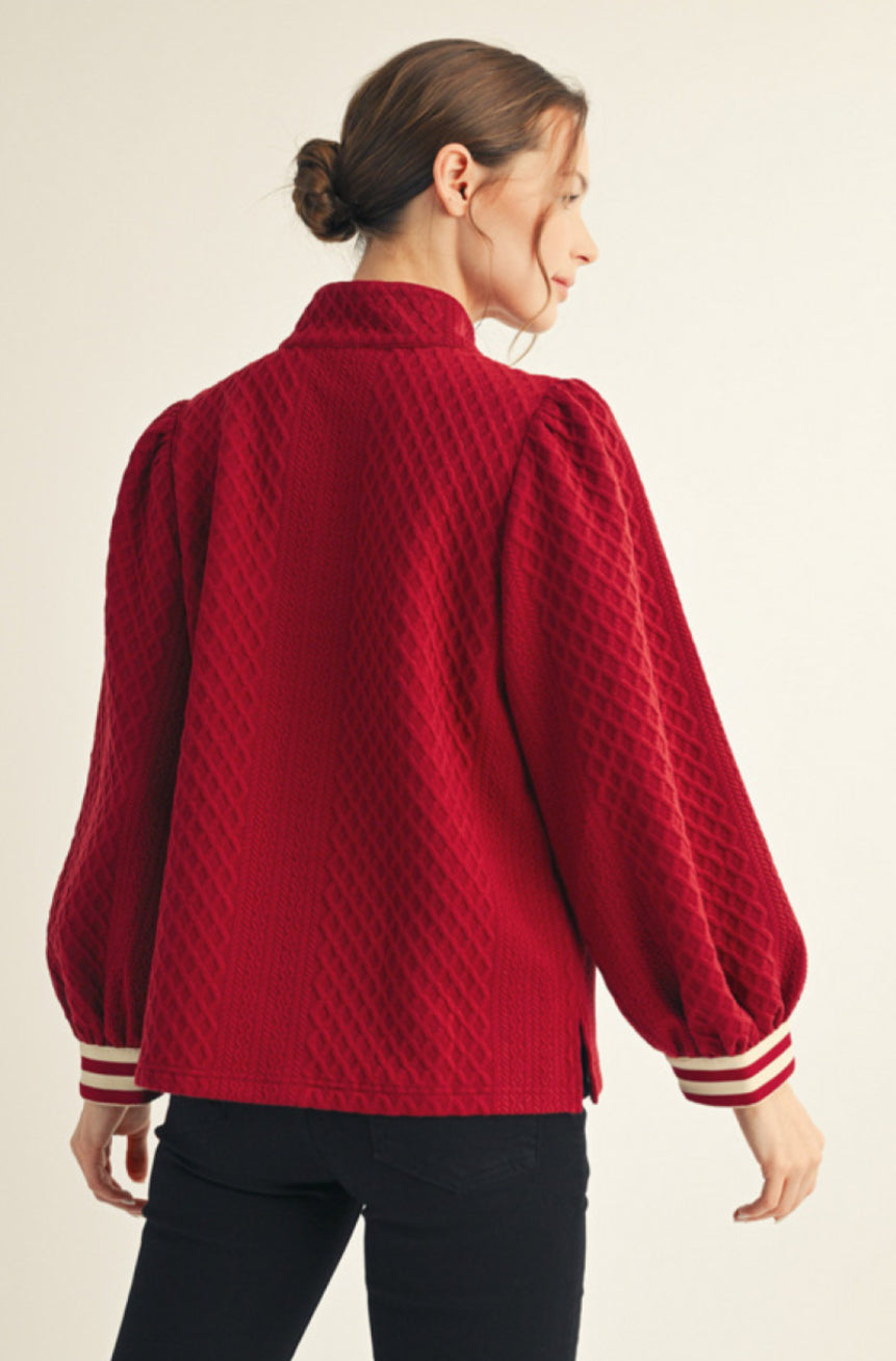 B12662-1 Textured Fabric Long Sleeve Top