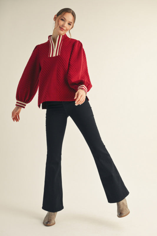 B12662-1 Textured Fabric Long Sleeve Top