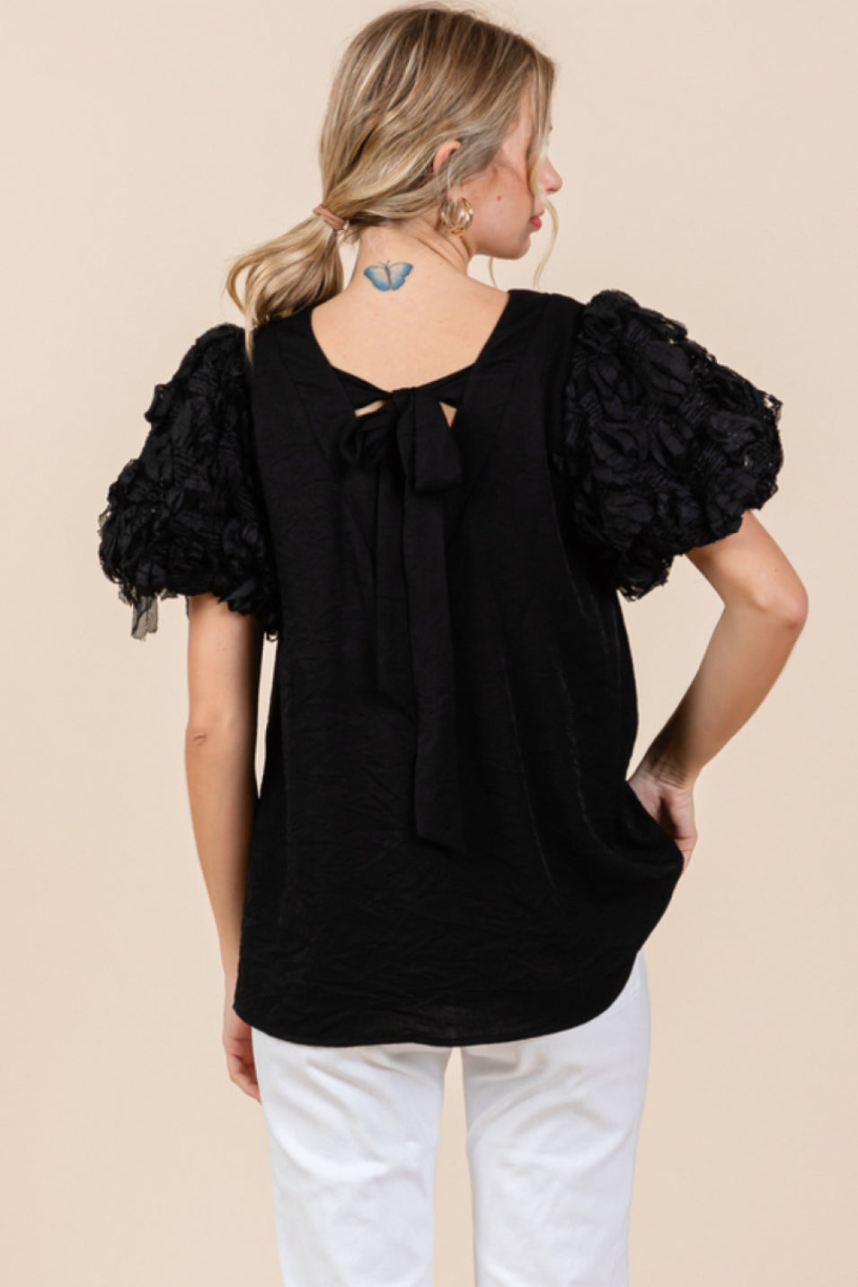 H40136 Textured Puff Sleeve Top