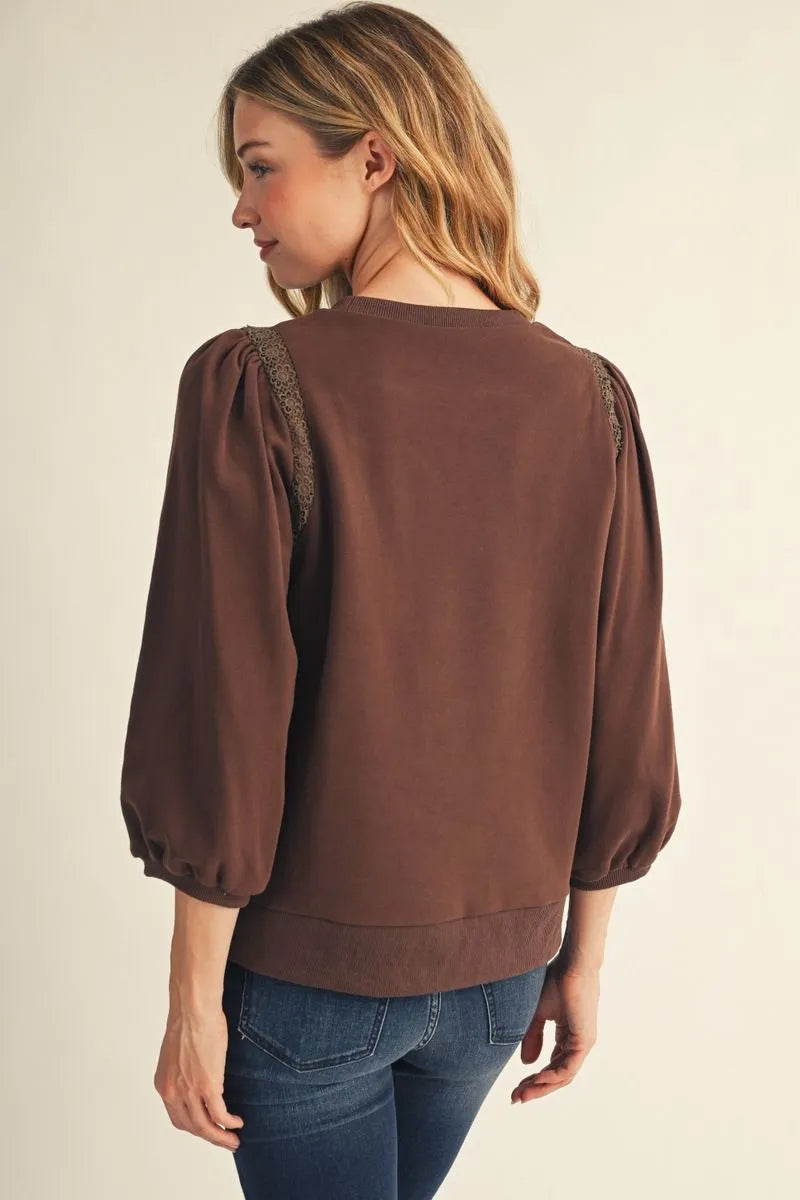 M51239 3/4 Sleeve Solid Top