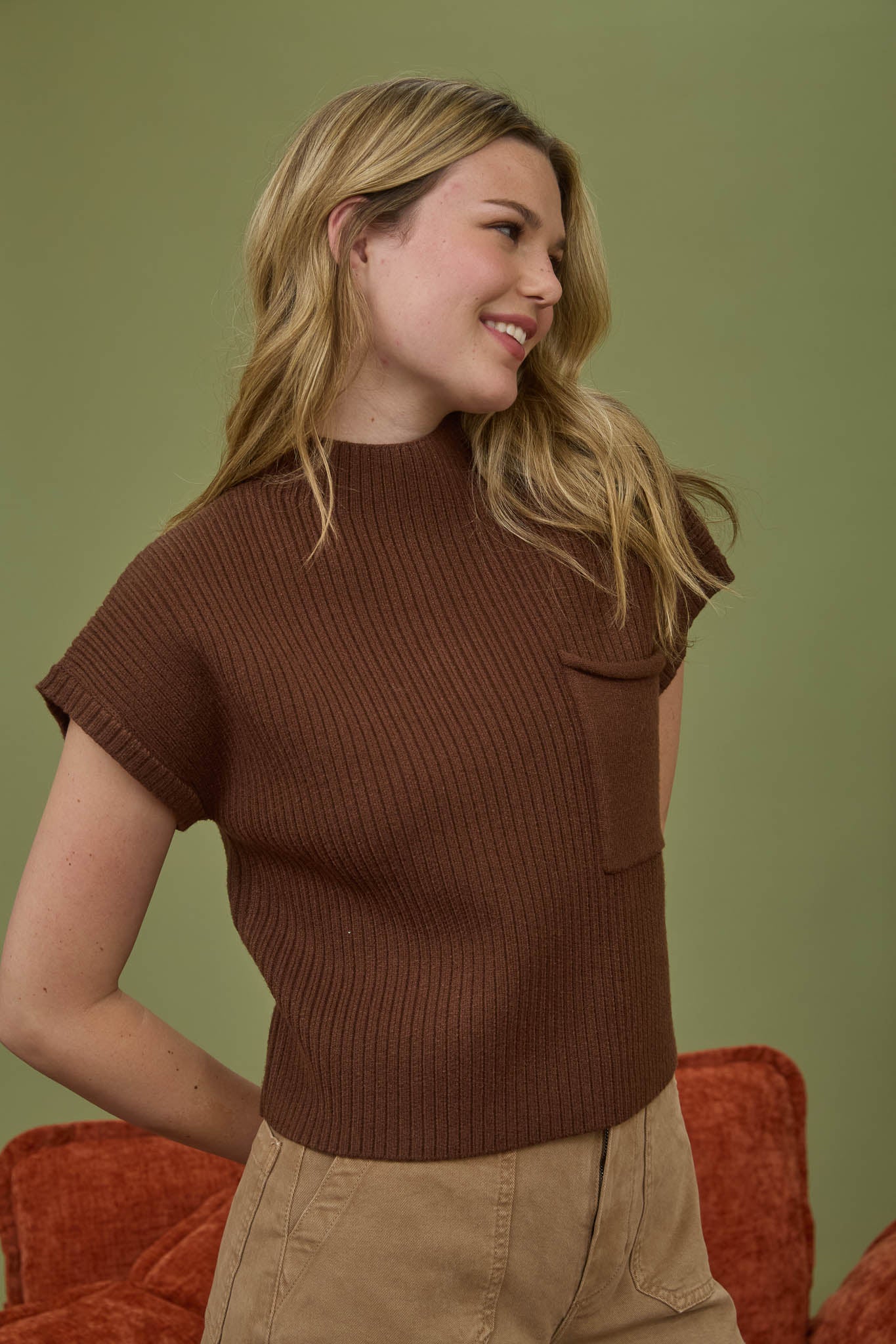 B5FT1013 Solid Mock Neck Sweater