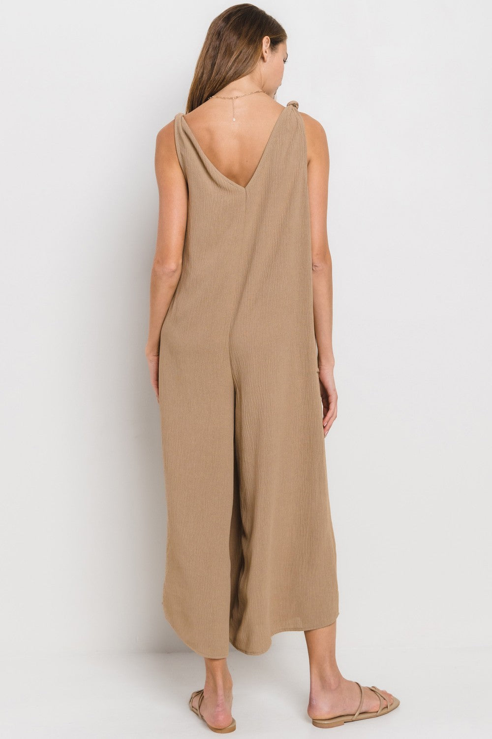 BEU62052SA Solid V-Neck Jumpsuit