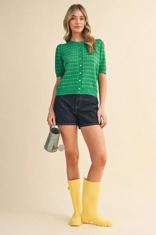 MSW11254 Button Down Pointelle Sweater Top