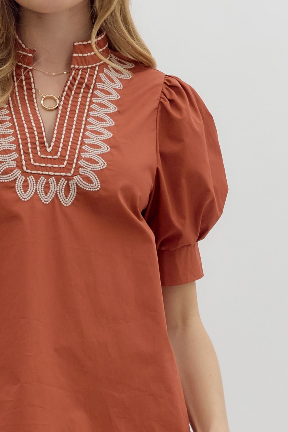 T27464 Solid Puff Sleeve Top