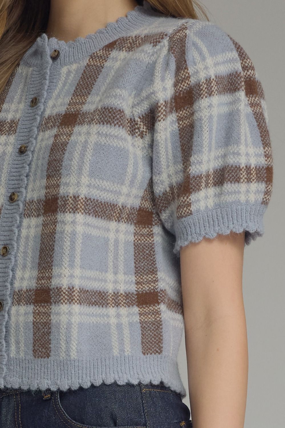T32127 Plaid Sweater Top