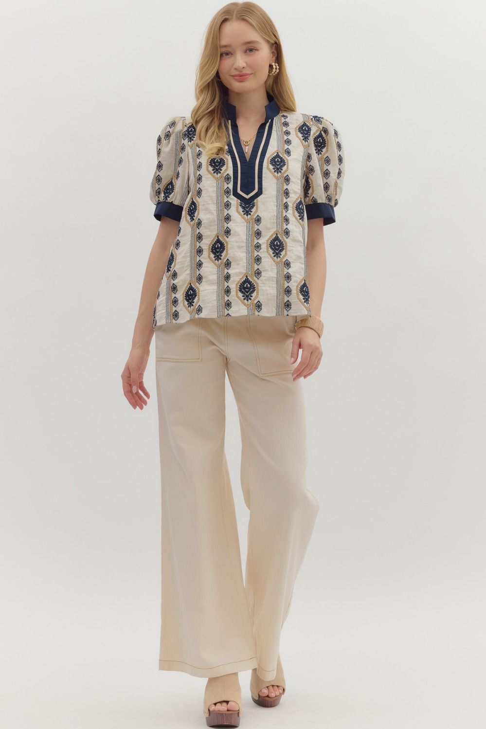 T28309 Abstract Pattern EmbroideredTop