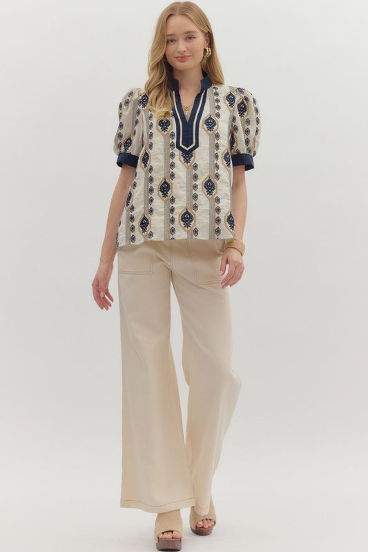 T28309 Abstract Pattern EmbroideredTop