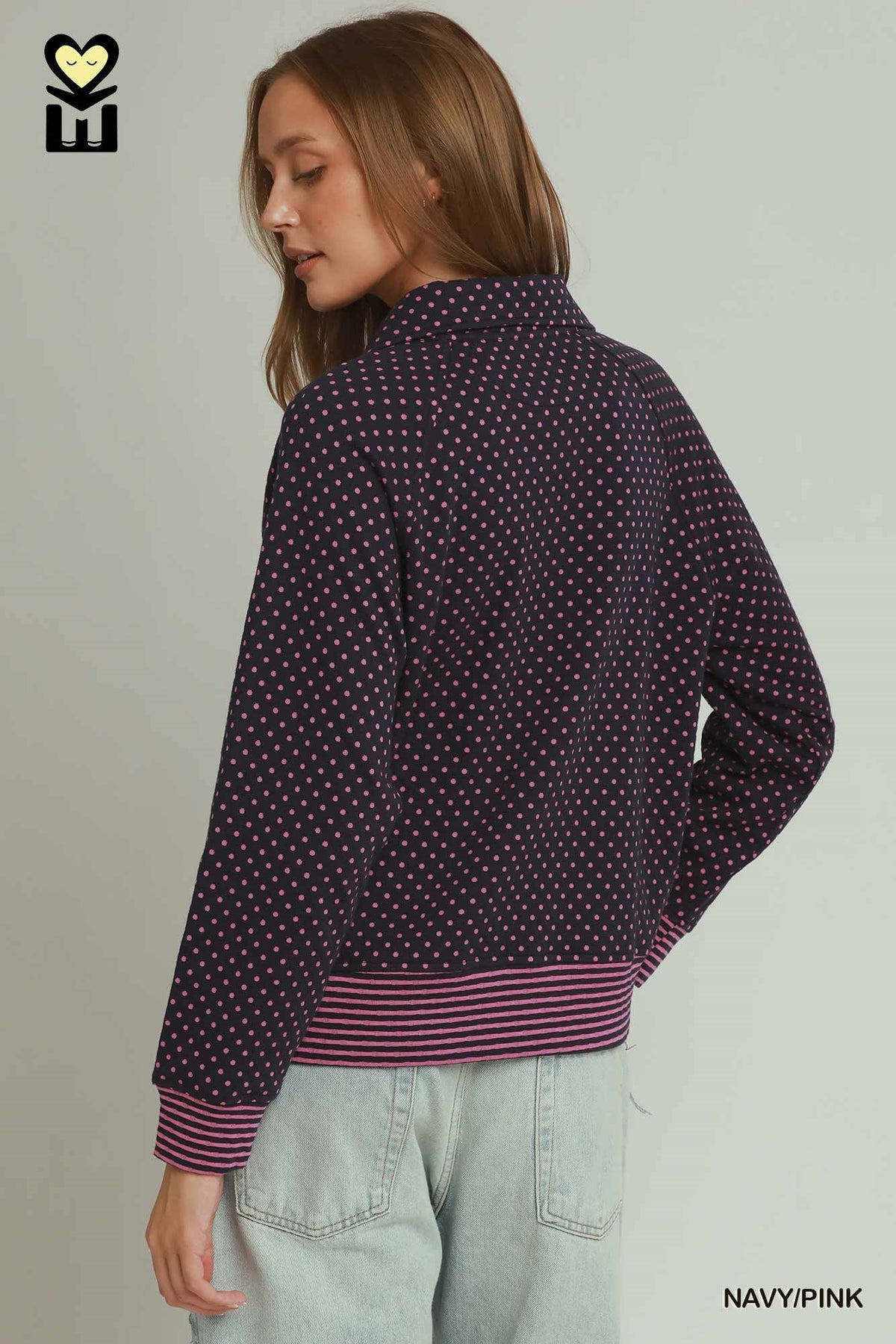 H1155 Polka Dot Half Zip Pullover