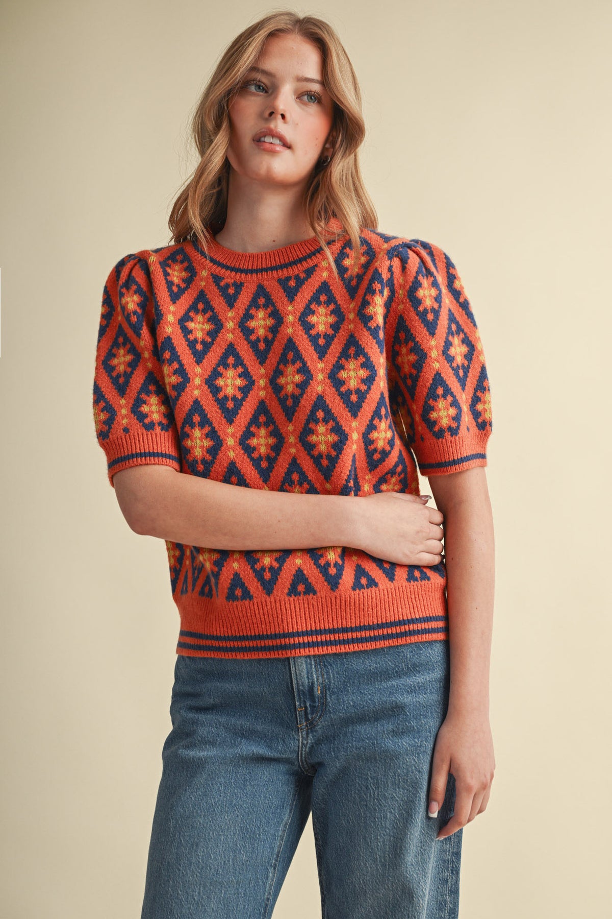 MSW11653 Geometric Print Sweater Top