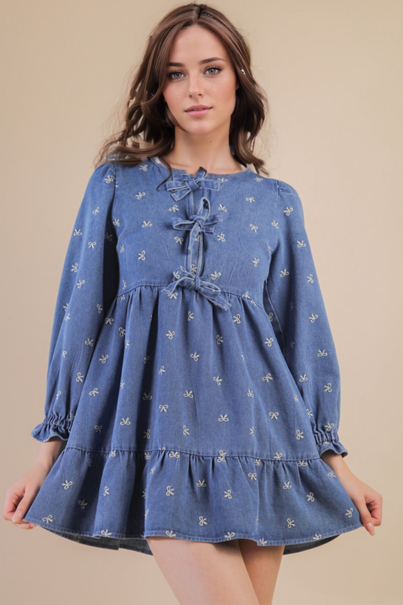 ND31898 Printed Denim Dress