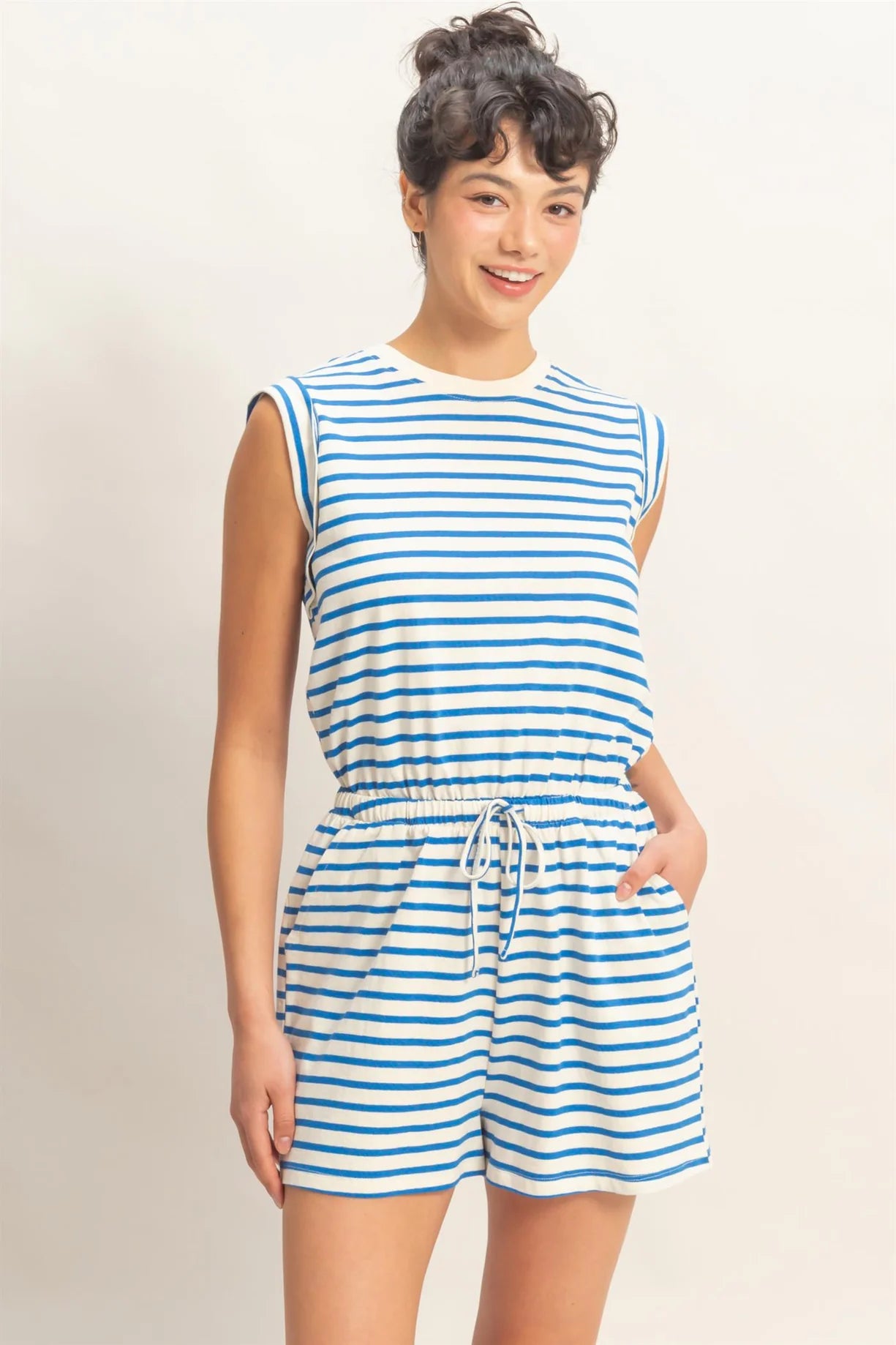 DZ26A314 Striped Sleeveless Drawstring Romper