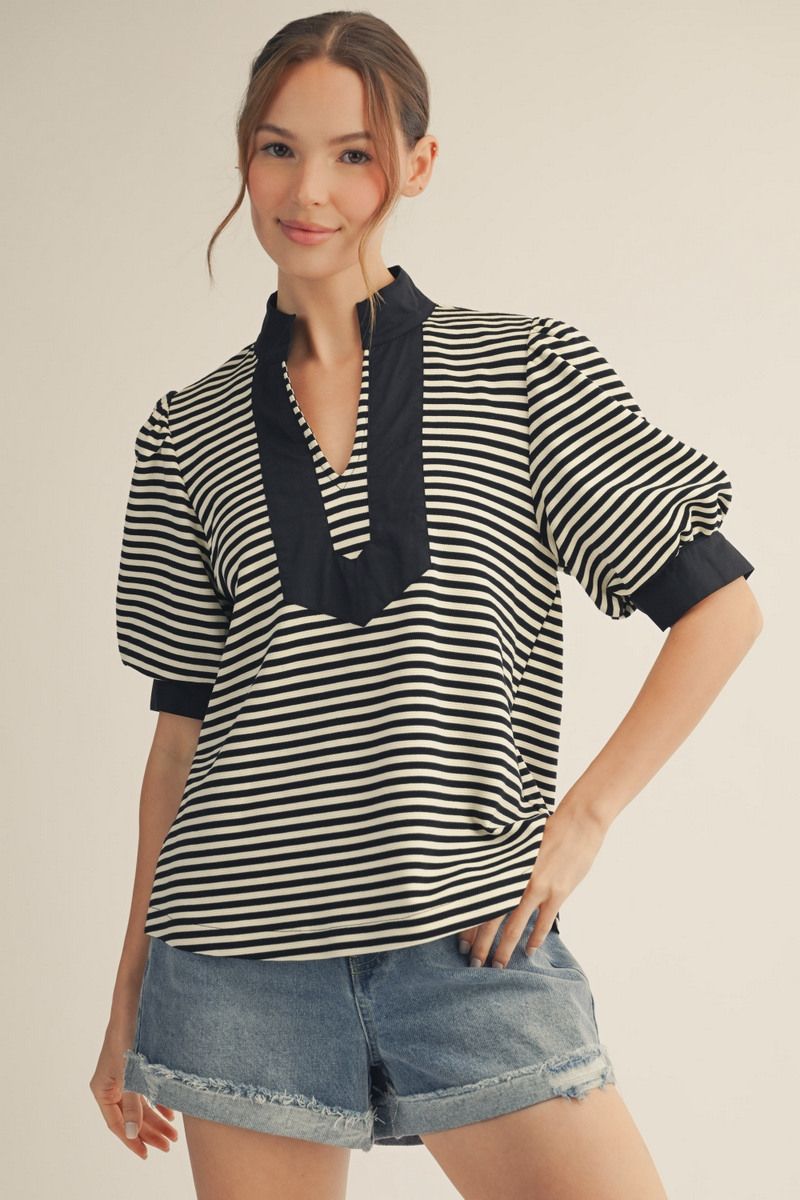B13435-1 Stripe and Solid Contrast Top