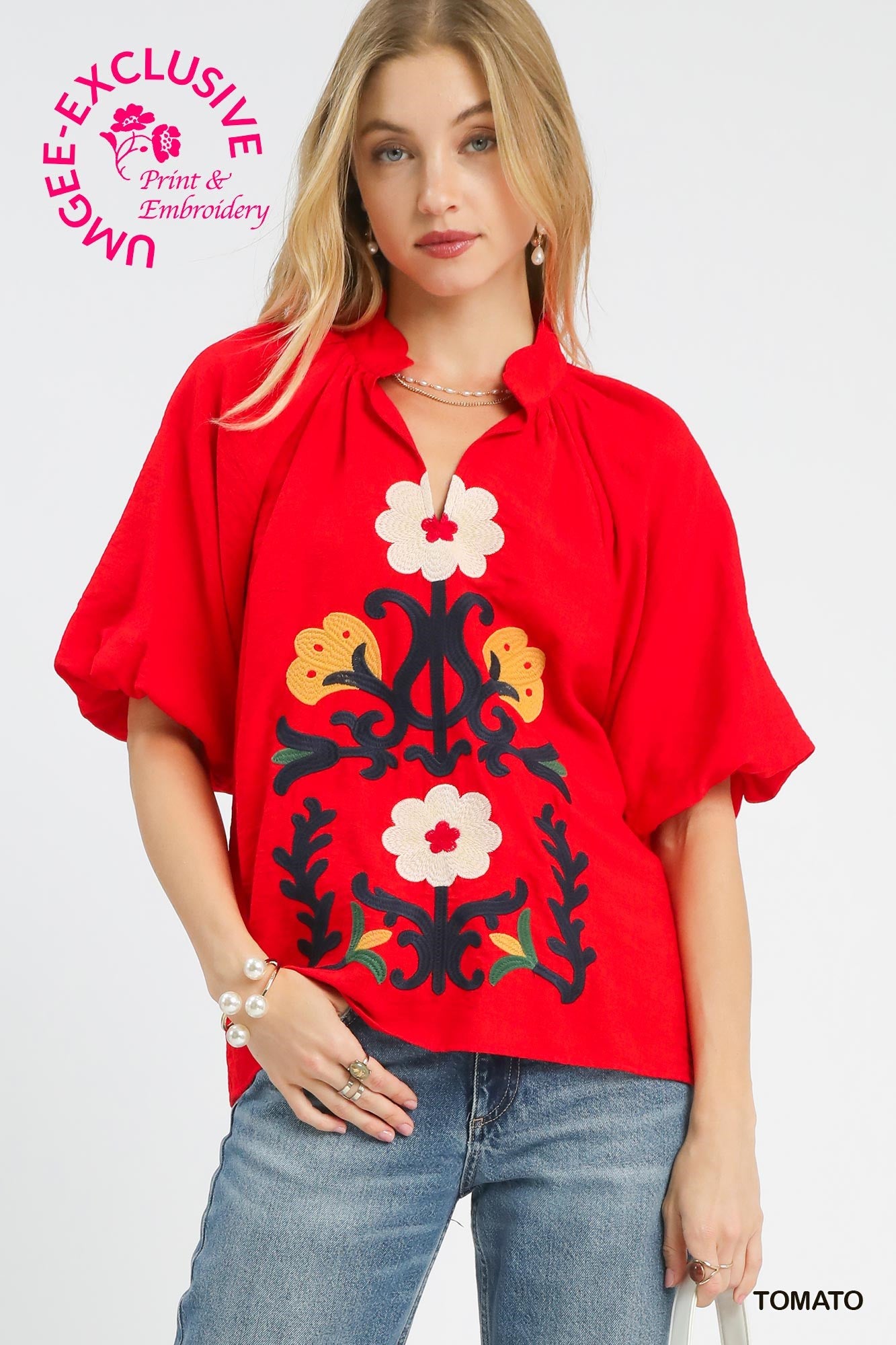 C5754 Embroidered Boho Top