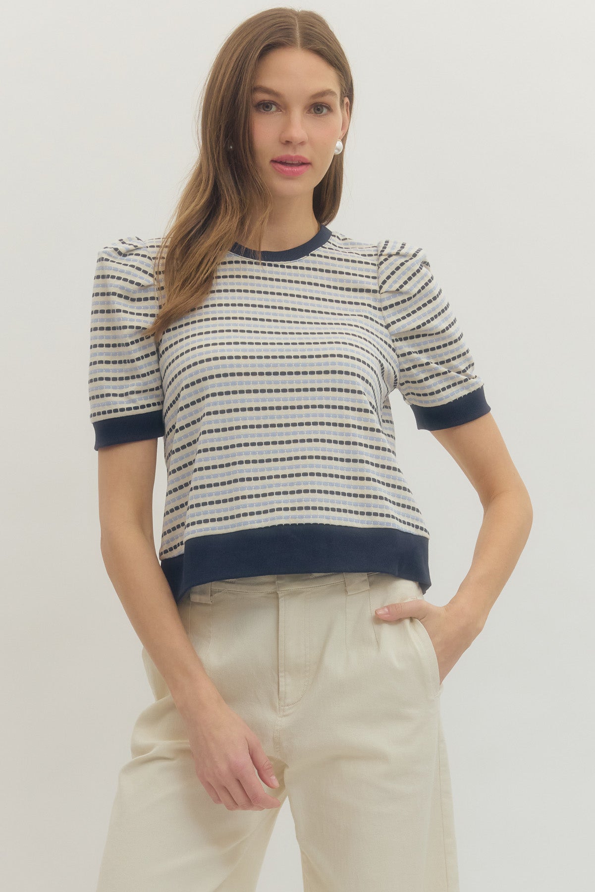 T30445 Two Tone Striped Top