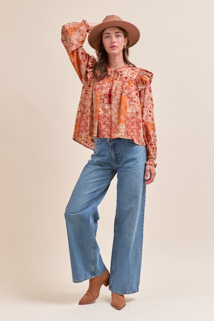 MTP4350 Patchwork Printed Blouse