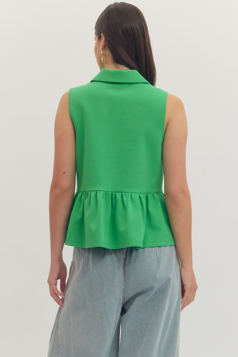 T30057 Solid Sleeveless Peplum Top