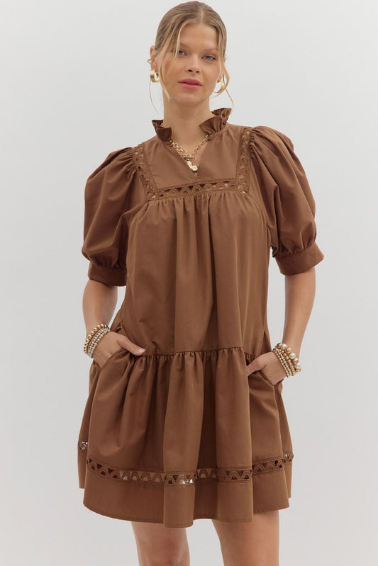 D27502 Solid Ruffle Hem Mini Dress