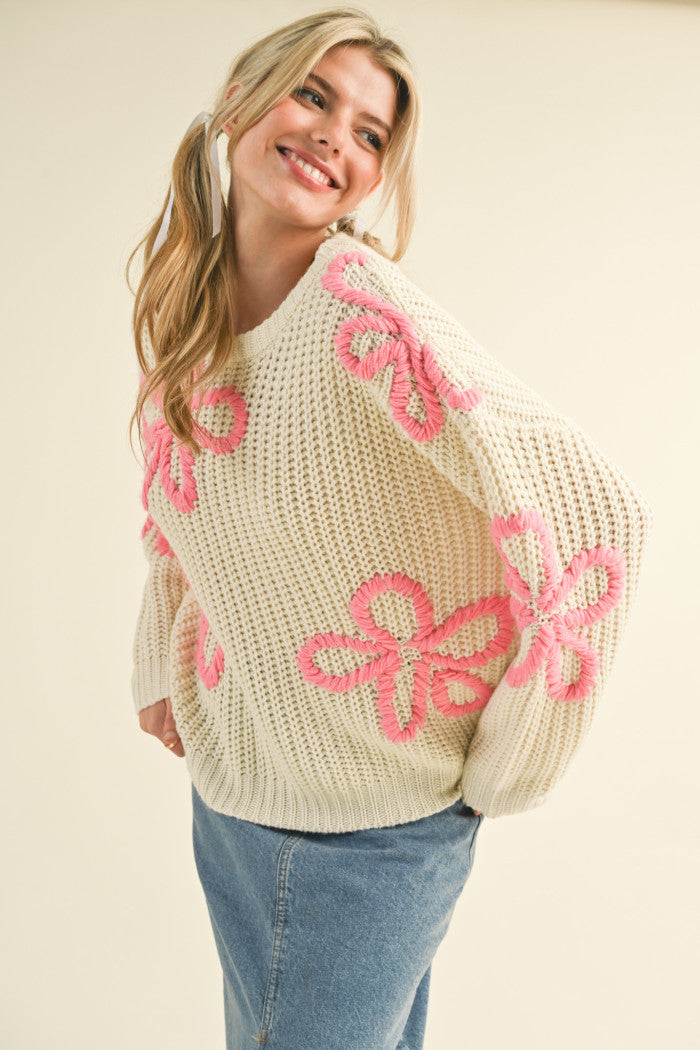 MSW10490 Floral Stitched Sweater