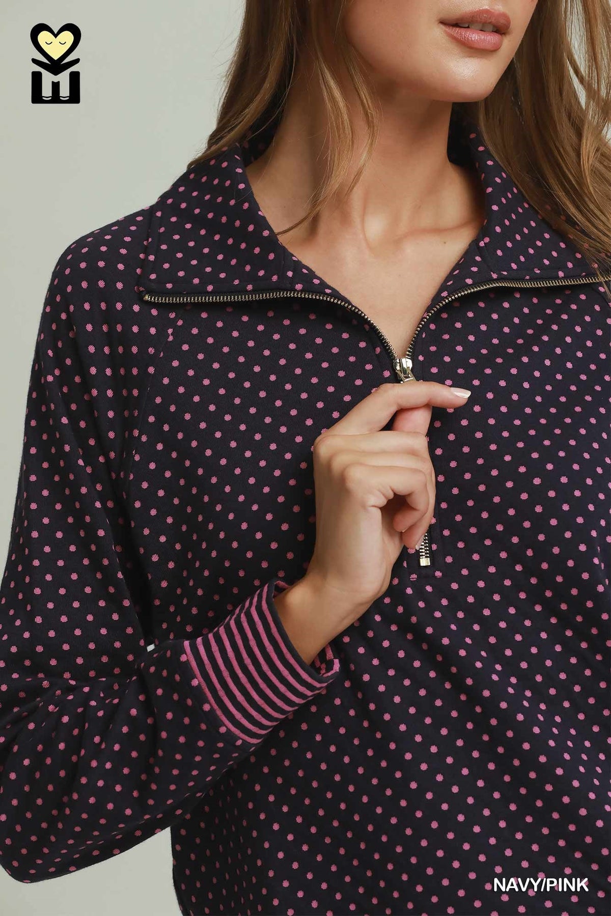 H1155 Polka Dot Half Zip Pullover