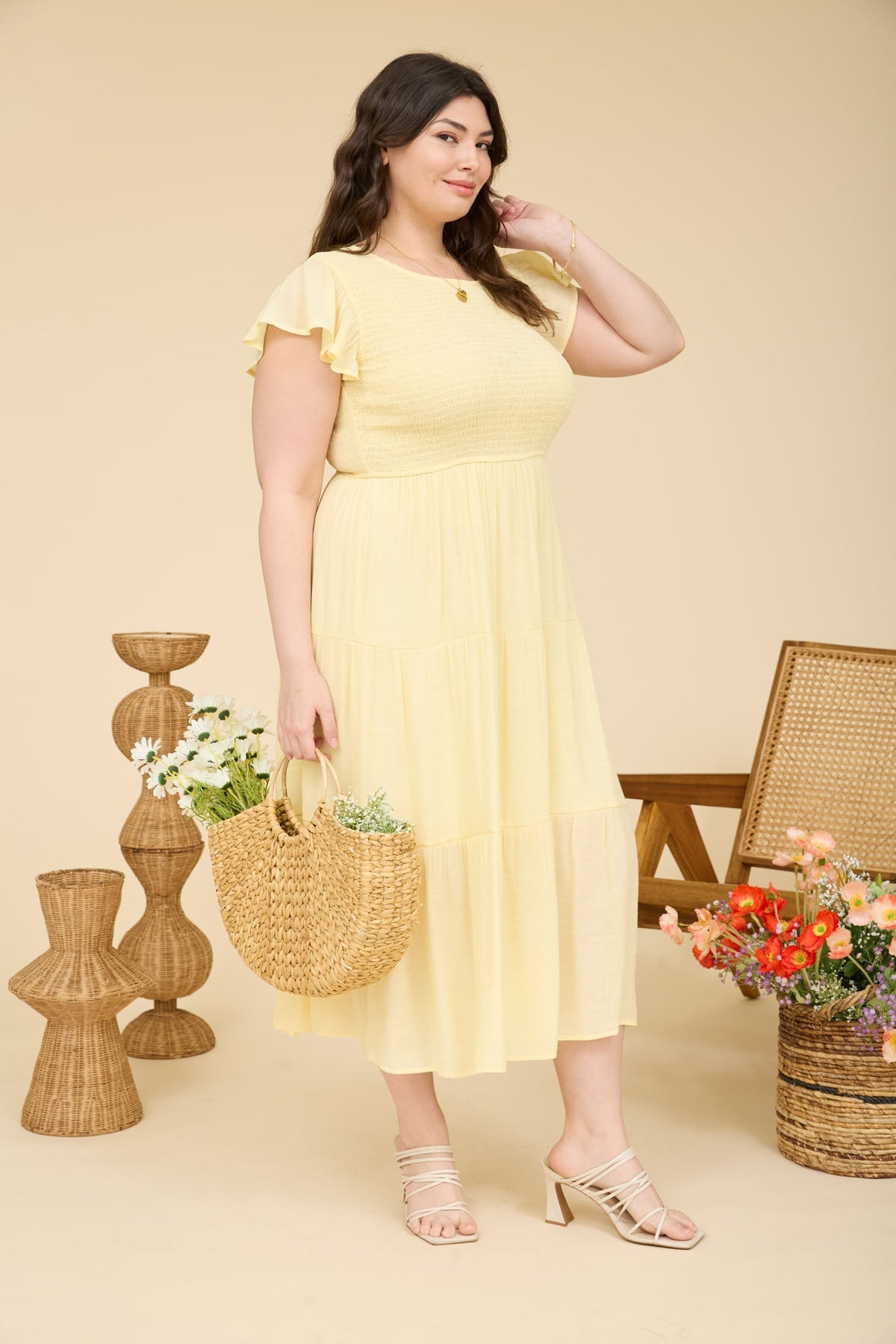 PCR2847 Curvy Tiered Midi Dress