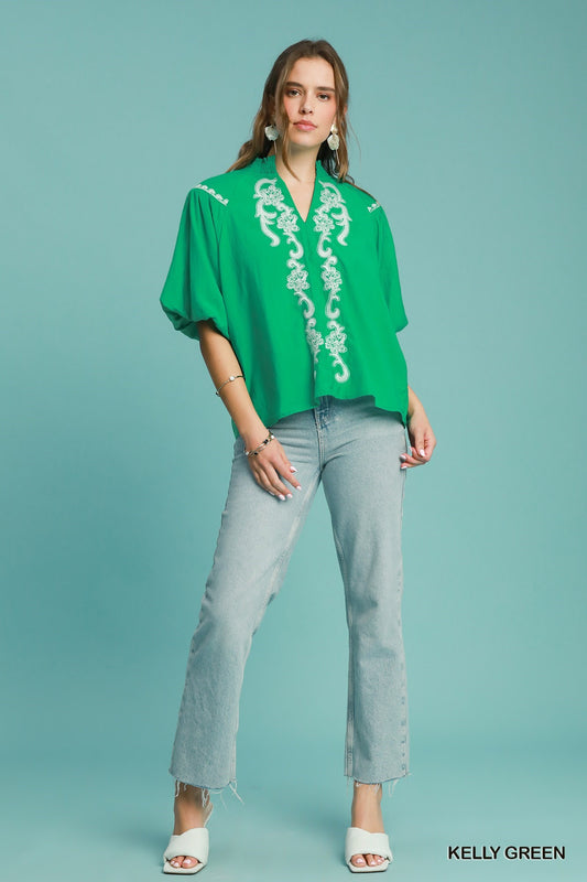 WC4360 Curvy Embroidered High Neck Top