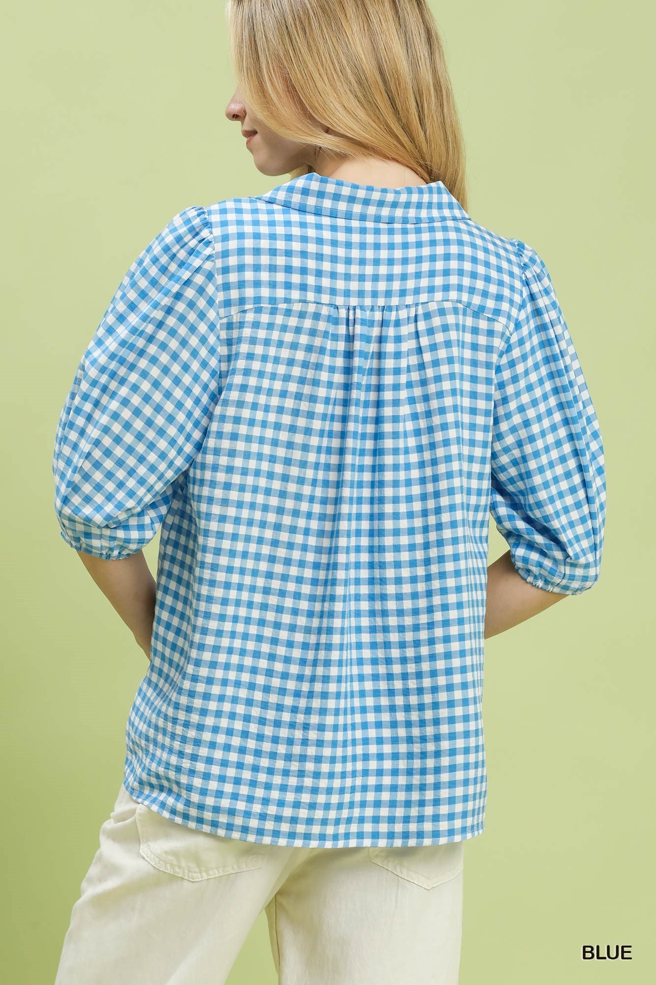 C6390 Gingham Collared Blouse
