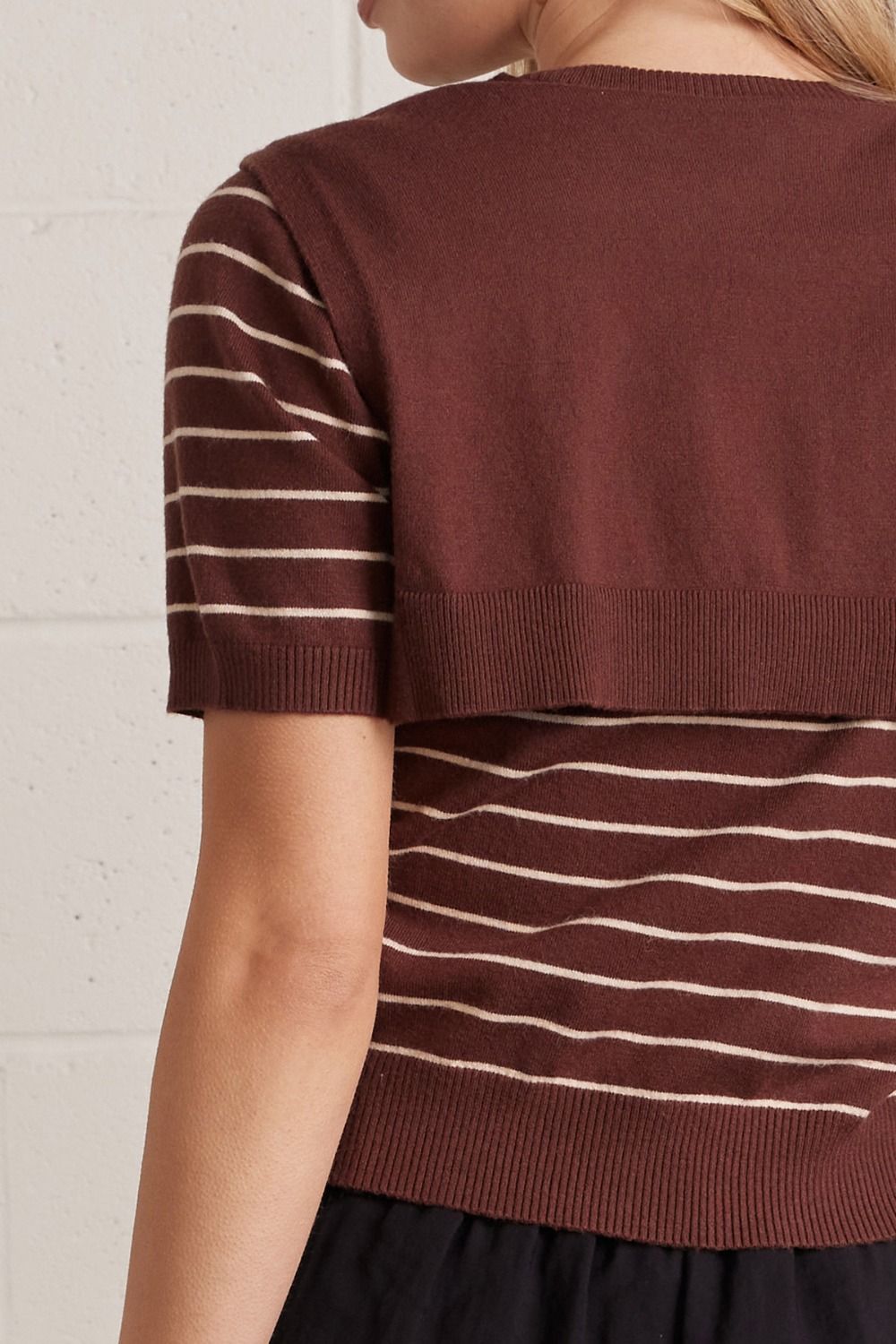 T31923 Scarf Detail Striped Short Sleeve Top